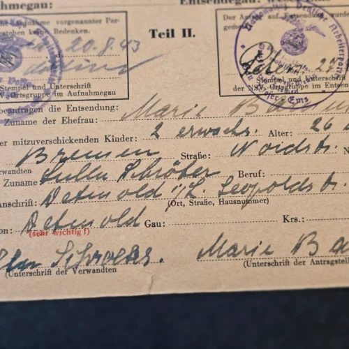 1943-ww2-german-third-reich-nsv-bremen-evacuation-transport-registration-card-02-eb105a09 1943 WW2 German Third Reich NSV Bremen Evacuation Transport Registration Card