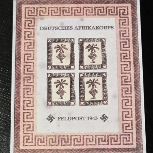 WW2 Nazi German Third Reich DAK Afrika Korps Souvenir Stamp Sheet Swastika Palm Tree