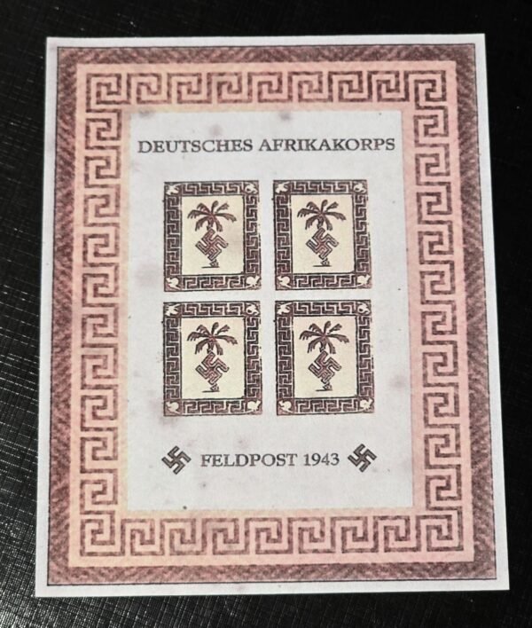 WW2 Nazi German Third Reich DAK Afrika Korps Souvenir Stamp Sheet Swastika Palm Tree