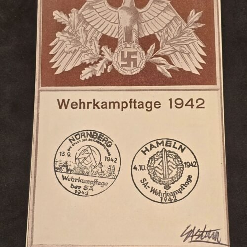 20241111_123454.jpg SA Stormtroopers Swastika Eagle Postcard W SA Special Cancels WW2 Nazi German Third Reich Postal