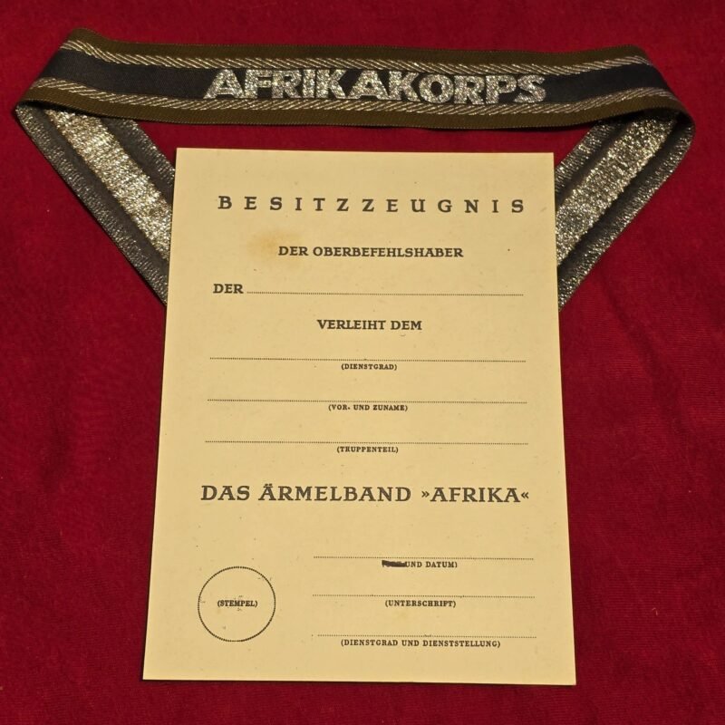 20241123_111337.jpg Afrika Korps DAK Cuff Title w Award Document WW2 German Military