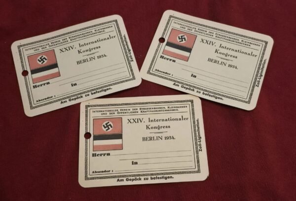 20250206_180938.jpg WW2 Nazi German Swastika Flag Luggage Tags Internationaler Kongress Berlin 1934