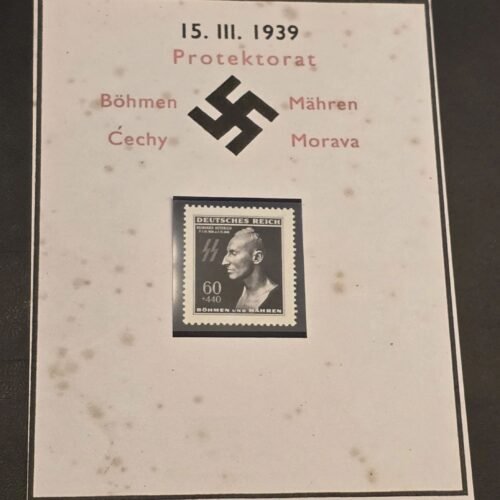 20250211_163342.jpg WW2 Nazi German Bohmen Mahren Czech SS Reinhard Heydrich Death Mask Stamp w Card