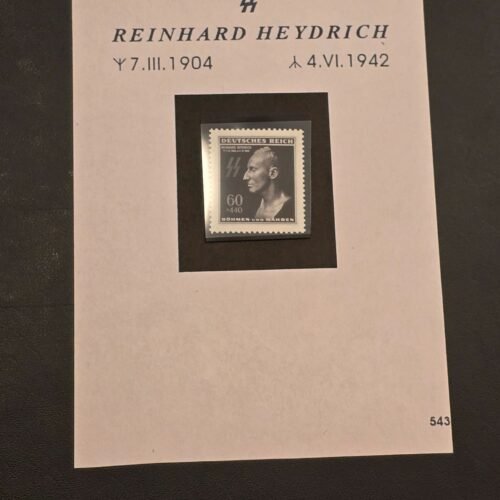 20250211_163402.jpg WW2 Nazi German SS Reinhard Heydrich Death Mask Stamp w Memorial Card