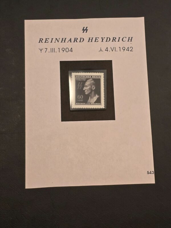 20250211_163402.jpg WW2 Nazi German SS Reinhard Heydrich Death Mask Stamp w Memorial Card