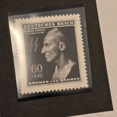 20250211_163407.jpg WW2 Nazi German Bohmen Mahren Czech SS Reinhard Heydrich Death Mask Stamp w Card 2