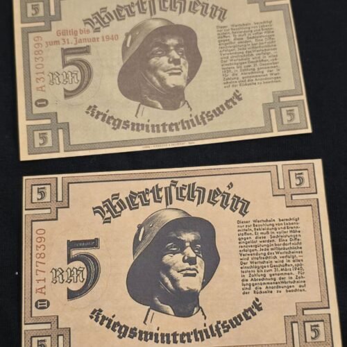 20250214_164738.jpg WW2 Nazi German Third Reich Steel Helmet Soldiers 5 Reichsmark Notgeld Currency Note x 2