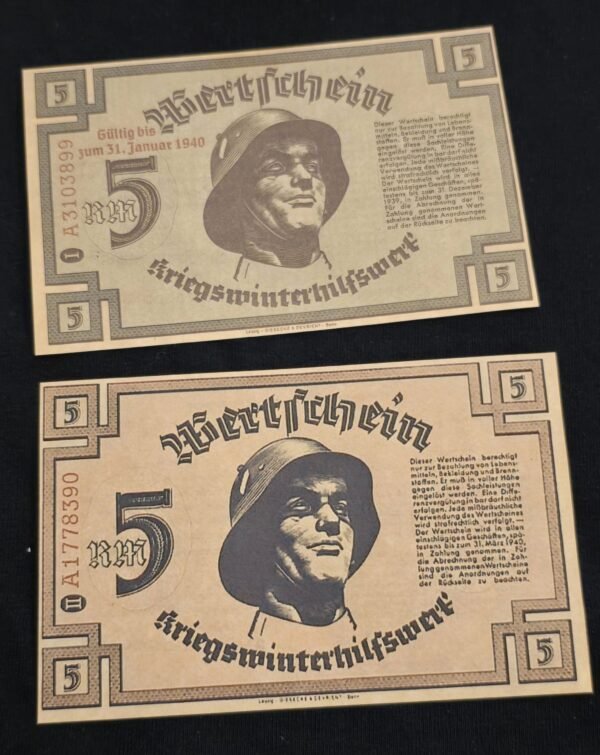 20250214_164738.jpg WW2 Nazi German Third Reich Steel Helmet Soldiers 5 Reichsmark Notgeld Currency Note x 2