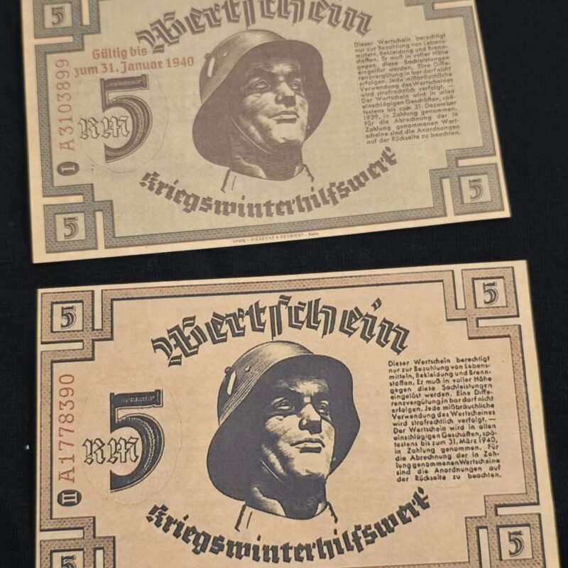 20250214_164738.jpg WW2 Nazi German Third Reich Steel Helmet Soldiers 5 Reichsmark Notgeld Currency Note x 2