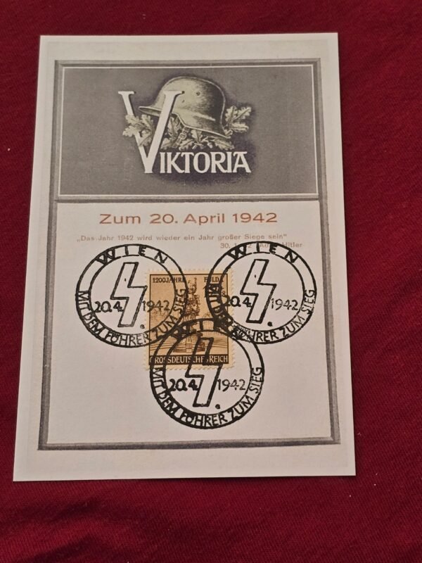 20250216_181645.jpg WW2 Nazi German Viktoria Steel Helmet Stamp Card with Hitlers Birthday Cancel