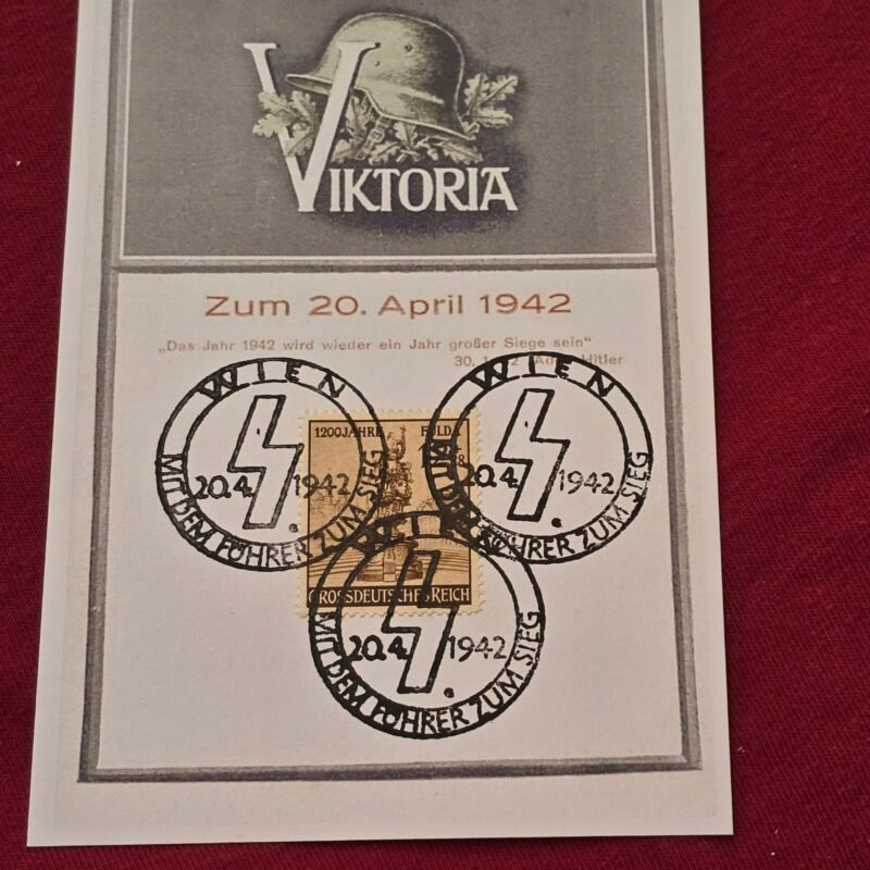 20250216_181645.jpg WW2 Nazi German Viktoria Steel Helmet Stamp Card with Hitlers Birthday Cancel