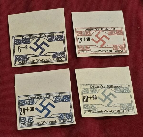 20250311_191915.jpg Nazi German Occupied Ukraine Swastika Stamp set x 4 WW2 WWII Third Reich UNPERF