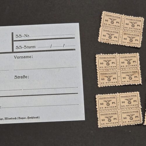 WW2 Nazi German Third Reich SS Members Card w Tax Dues Stamps