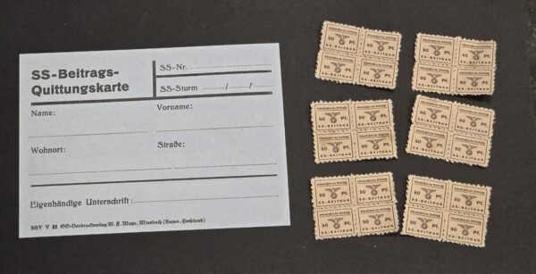 WW2 Nazi German Third Reich SS Members Card w Tax Dues Stamps