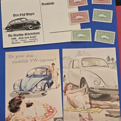 20250426_150635 WWII Nazi German Third Reich Volkswagen KdF Wagen Postcards Savings Stamps VW Beetle Set