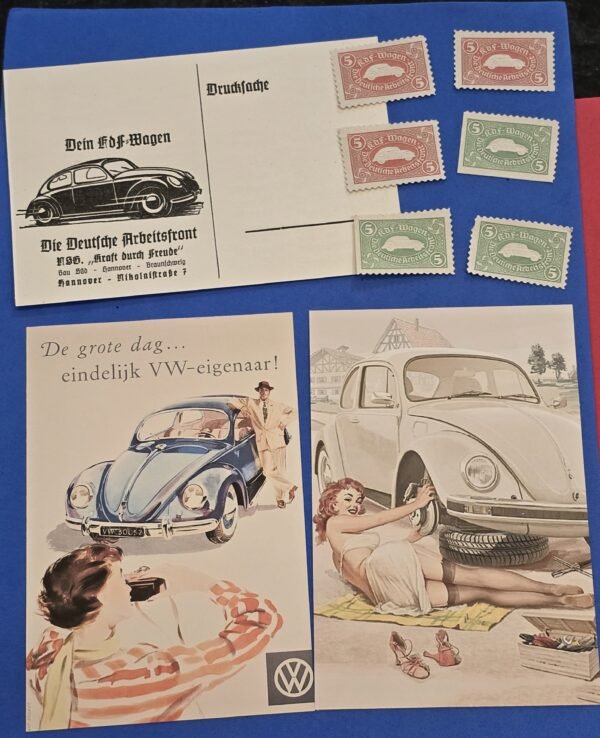 20250426_150635 WWII Nazi German Third Reich Volkswagen KdF Wagen Postcards Savings Stamps VW Beetle Set