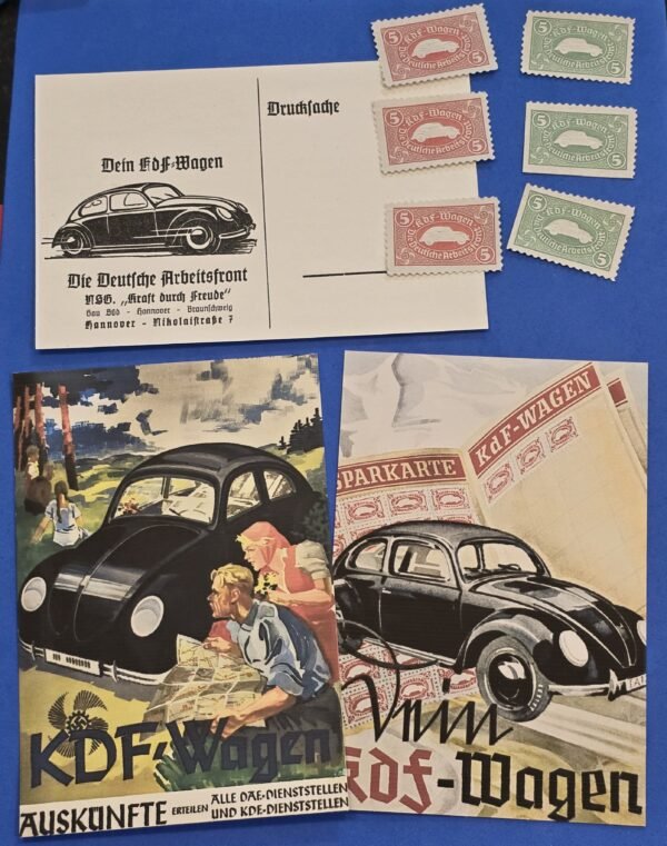 20250426_150814 WWII Nazi German Third Reich Volkswagen KdF Wagen Postcards Savings Stamps VW Beetle Set