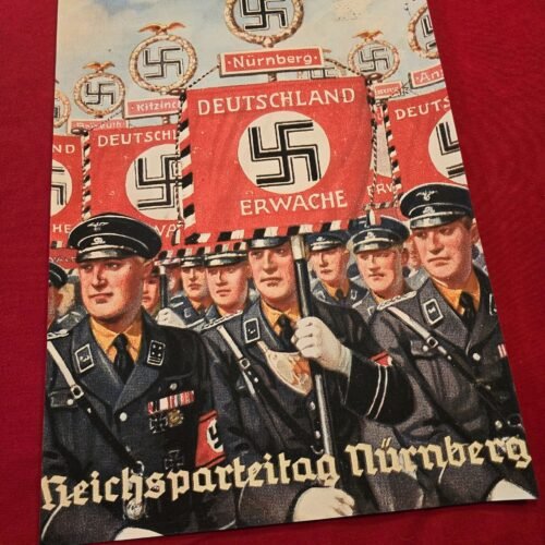 20250523_125954-1.jpg SS NSDAP Reichsparteitag Nurnberg March w Deutschland Erwache Standard Flags Banners WW2 German Third Reich Poster