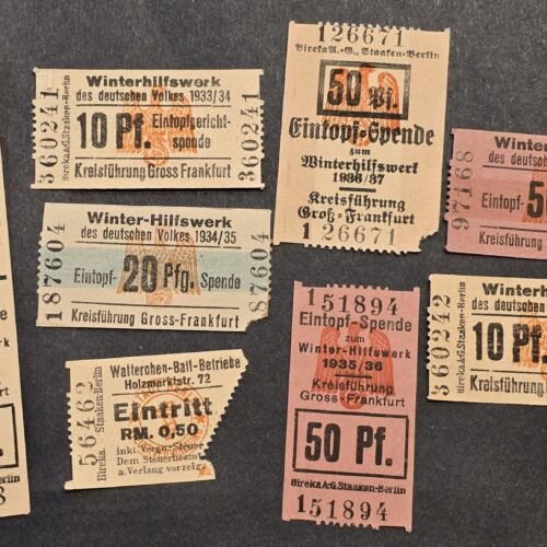 20251011_152815 Rare 1933-1937 German WHW Winterhilfswerk Eintopf Donation Ticket Lot Early Third Reich