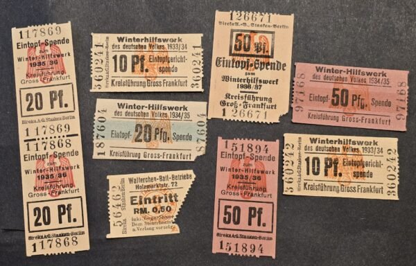20251011_152815 Rare 1933-1937 German WHW Winterhilfswerk Eintopf Donation Ticket Lot Early Third Reich