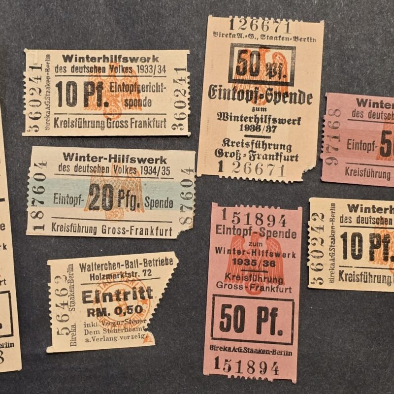 Rare 1933-1937 German WHW Winterhilfswerk Eintopf Donation Ticket Lot Early Third Reich