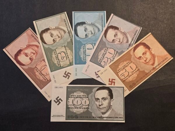 20251011_164252 WWII German Fantasy Reichsmark Currency Set Josef Goebbels 6 Banknotes