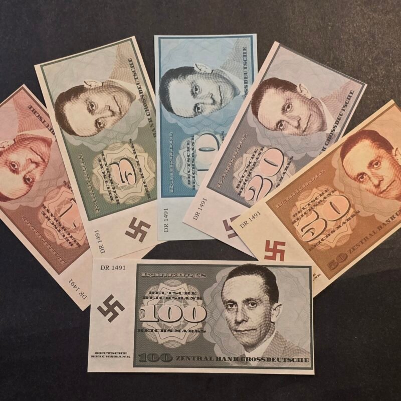 20251011_164252 WWII German Fantasy Reichsmark Currency Set Josef Goebbels 6 Banknotes