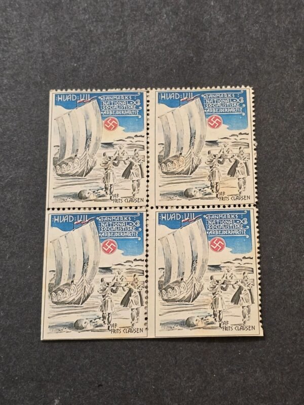 20260321_144442.jpg DNSAP Denmark Third Reich Nazi Stamp Block x 4 w Viking Ship WW2 WWII Danish