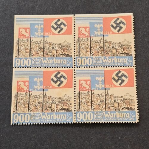 20260321_144452.jpg Nazi German Third Reich Swastika Flag 900 Year Warburg Stamp Block x 4 WW2 WWII