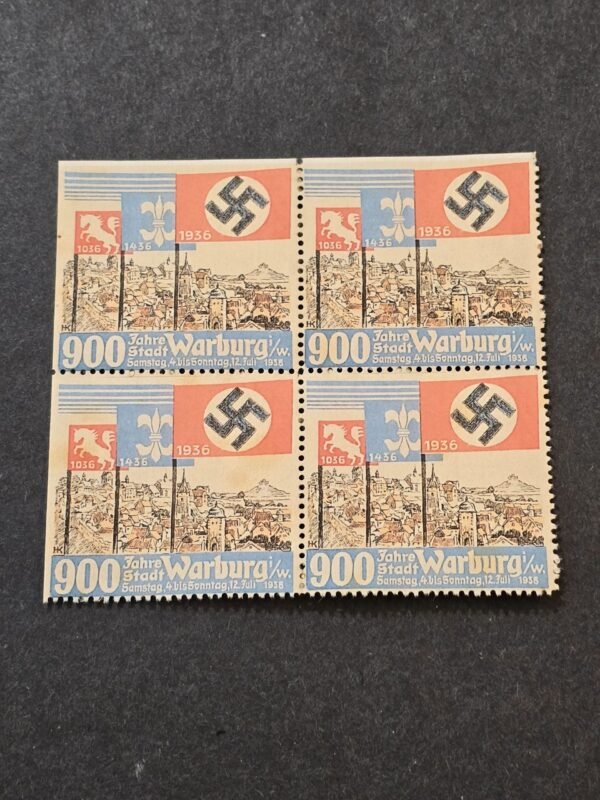 20260321_144452.jpg Nazi German Third Reich Swastika Flag 900 Year Warburg Stamp Block x 4 WW2 WWII