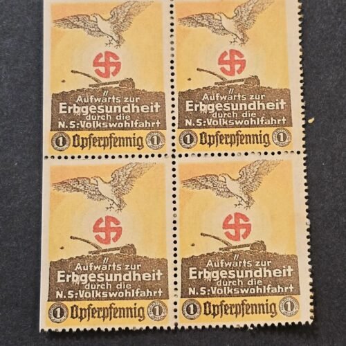 20260321_144502.jpg Nazi German Third Reich Swastika Sunwheel Stamp Block x 4 WW2 WWII