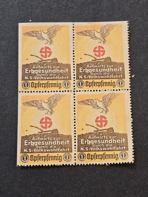 20260321_144502.jpg Nazi German Third Reich Swastika Sunwheel Stamp Block x 4 WW2 WWII