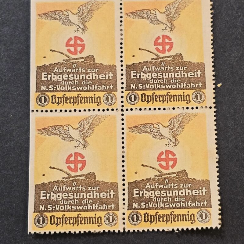 20260321_144502.jpg Nazi German Third Reich Swastika Sunwheel Stamp Block x 4 WW2 WWII