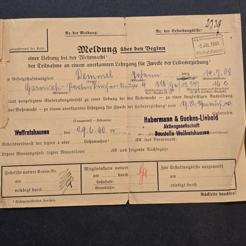 20260401_115859.jpg WWII Nazi German Third Reich Wehrmacht Exercise Notification Document 1940 Wolfratshausen