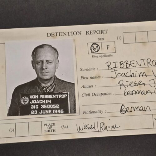 20260428_151643.jpg Vintage Joachim von Ribbentrop Detention Report Nuremberg Mugshot Photo Sheet WWII German Document