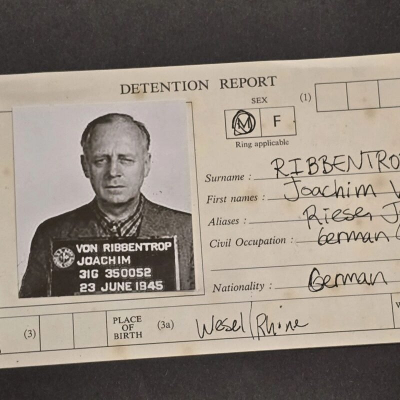 20260428_151643.jpg Vintage Joachim von Ribbentrop Detention Report Nuremberg Mugshot Photo Sheet WWII German Document