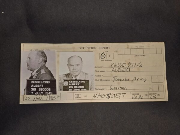20260428_151718.jpg Vintage "Smiling" Albert Kesselring Detention Report Nuremberg Mugshot Photo Sheet WWII German Document