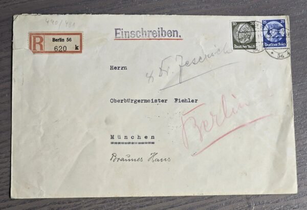 20260503_155525.jpg RARE WW2 German NSDAP Heinrich Hoffmann Cover to Munich Mayor Karl Fiehler Brown House!