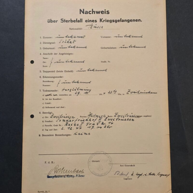 20260504_175949.jpg WWII German POW Death Certificate Russian Soldier Zweibrücken 1944 Document