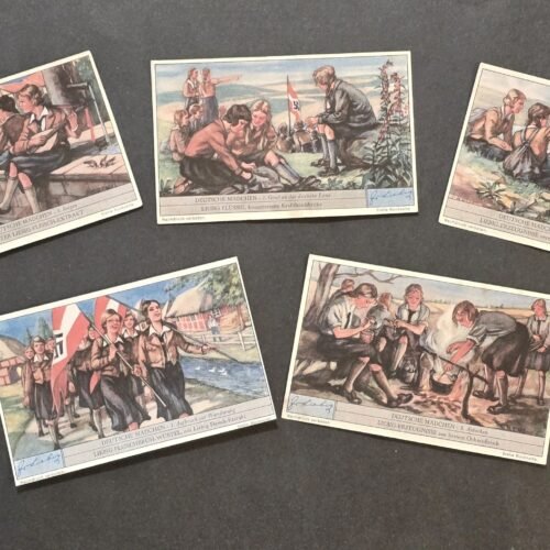 20260505_154113.jpg Vintage German HJ Hitler Youth BDM Girls Jugend Cards Lot of 5 – Deutsches Mädchen Hiking Camp Scenes