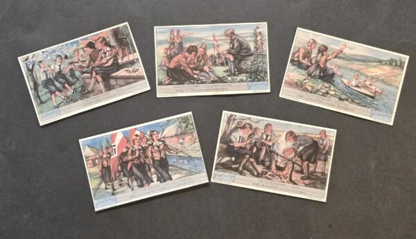 20260505_154113.jpg Vintage German HJ Hitler Youth BDM Girls Jugend Cards Lot of 5 – Deutsches Mädchen Hiking Camp Scenes