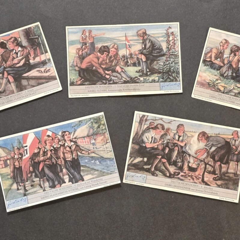 20260505_154113.jpg Vintage German HJ Hitler Youth BDM Girls Jugend Cards Lot of 5 – Deutsches Mädchen Hiking Camp Scenes