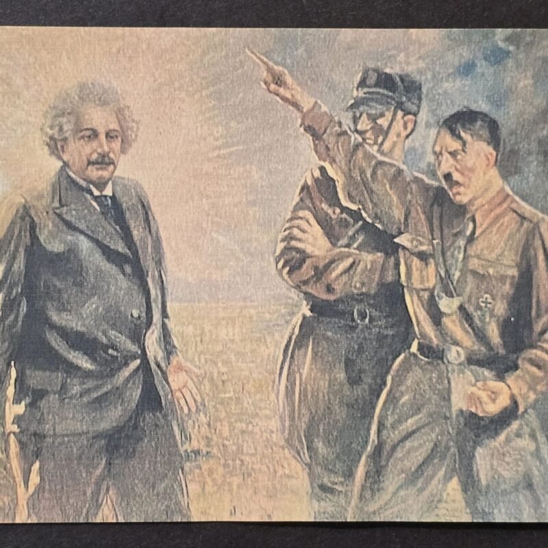 20260506_161335.jpg Adolf Hitler Kicks Einstein out of Germany WW2 Anti Nazi German Third Reich Postcard