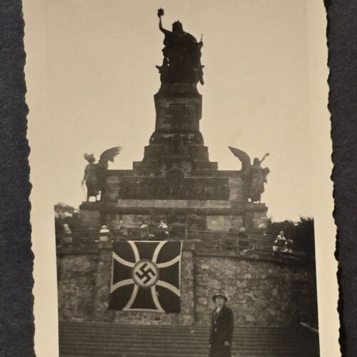 20260506_161928.jpg WW2 German 1936 Third Reich Photo Niederwald Monument w RKB Iron Cross Swastika Flag Banner