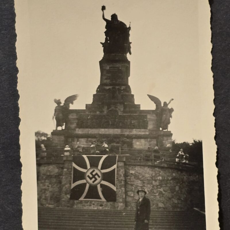 20260506_161928.jpg WW2 German 1936 Third Reich Photo Niederwald Monument w RKB Iron Cross Swastika Flag Banner