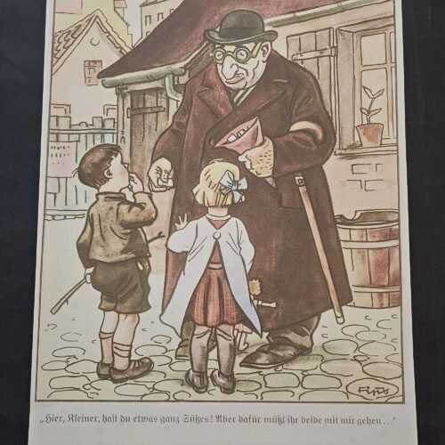 Jewish Pedophile gives kids candy WW2 Nazi German Anti Semitic Jewish Poster Print