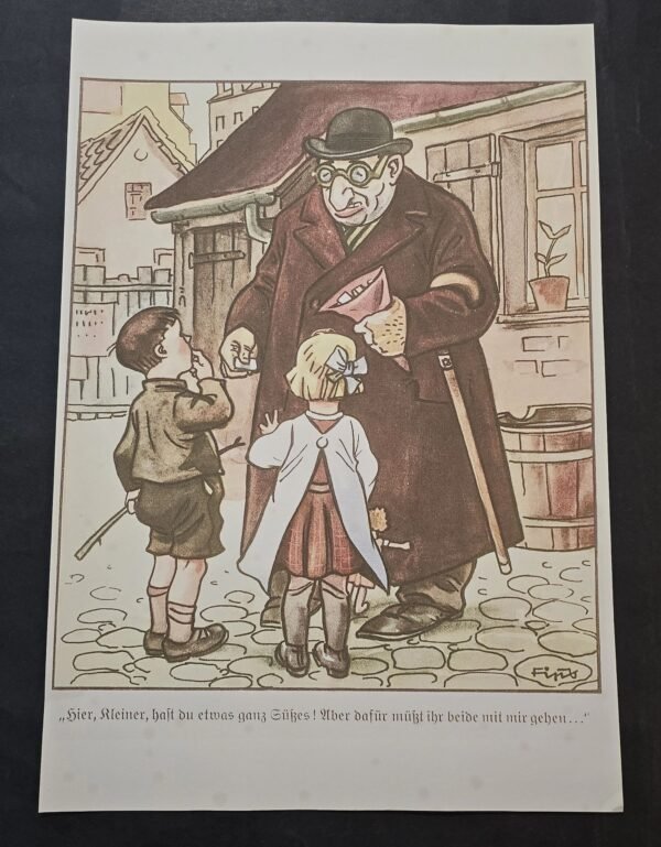Jewish Pedophile gives kids candy WW2 Nazi German Anti Semitic Jewish Poster Print