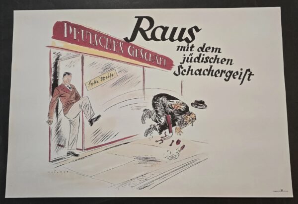 20260508_141214-816605c.jpg NO JEWS ALLOWED! German Store Kicks out Jewish Patron WW2 Anti Semitic Poster Print