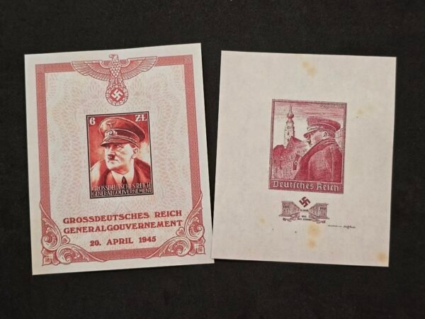 20260509_161242 WWII German Adolf Hitler Birthday Stamp Souvenir Sheets Lot of 2 Hitler Generalgouvernement MNH