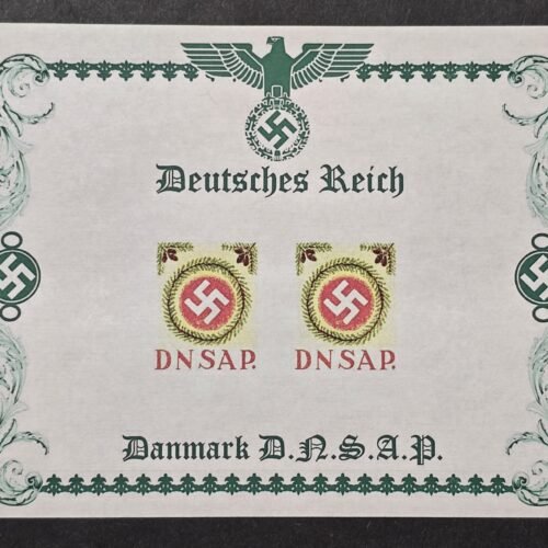 20260510_140554 WW2 Third Reich Denmark Nazi Party DNSAP Souvenir Stamp Sheet Swastika Wreath WWII MNH